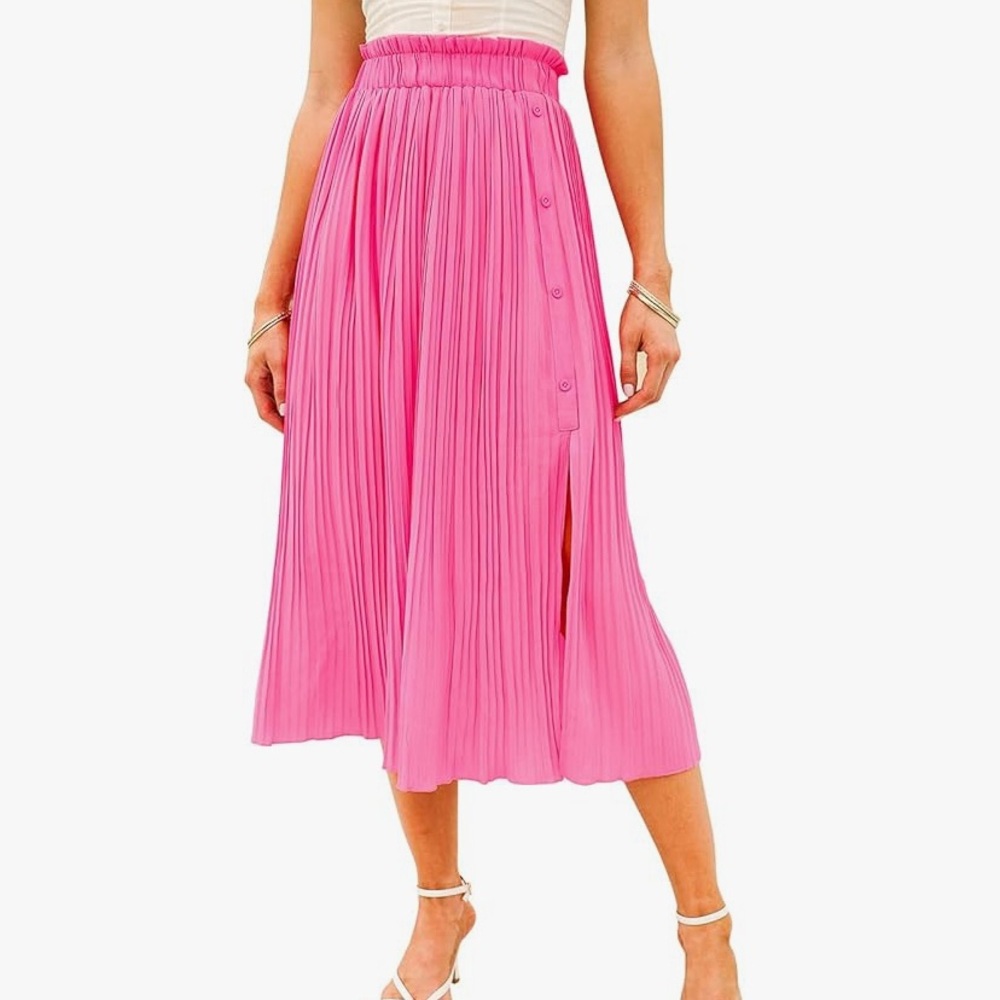 Pink Pleated Midi Skirt
